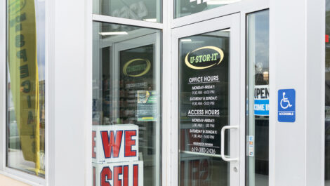 Exterior view of door at U-Stor-It self storage facility.