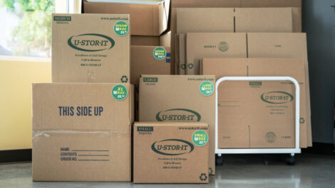 View of storage boxes at U-Stor-It self storage facility.