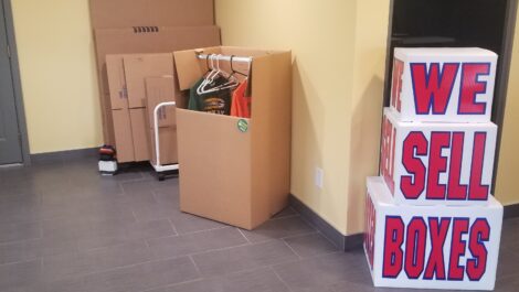 View of storage boxes at U-Stor-It self storage facility.