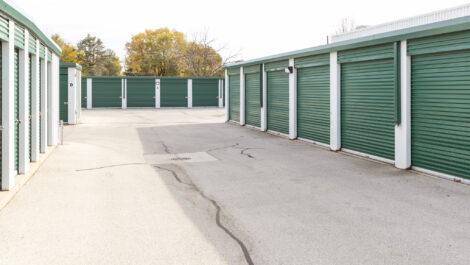 View of outdoor storage units at U-Stor-It self storage facility.