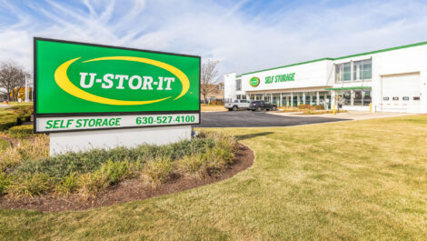 View of sign at U-Stor-iT self storage facility.