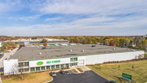 Skyview of outdoor storage units at U-Stor-It self storage facility.