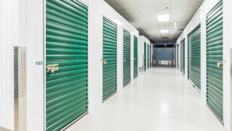 View of indoor storage units at U-Stor-It self storage facility.