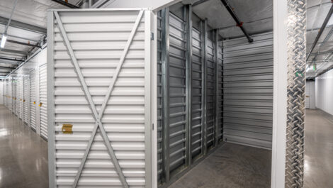 View of interior of indoor storage unit at U-Stor-It self storage facility.