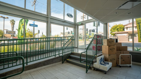 Interior of self storage supplies at U-Stor-It facility, view of office.