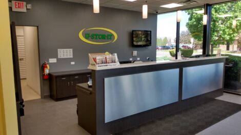 Interior of self storage facility, view of office.