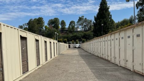 View of outdoor storage units at U-Stor-It self storage facility.