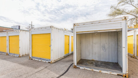 View of outdoor storage units at U-Stor-It self storage facility.