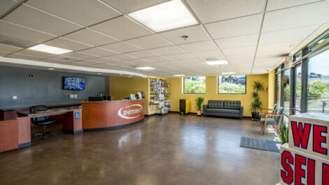 Interior of self storage facility, view of office.