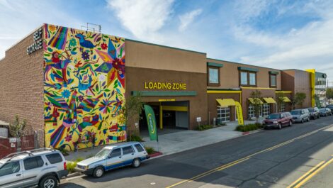 Exterior view of U-Stor-It self storage facility, view of loading zone.