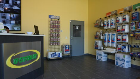 Interior of self storage facility, view of office.