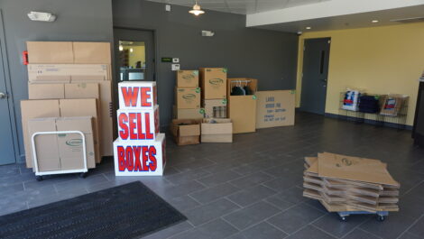 View of storage boxes at U-Stor-It self storage facility.