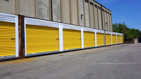 Exterior view of outdoor storage units at U-Stor-It self storage facility.