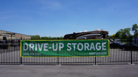 View of drive-up storage sign at U-Stor-It facility.