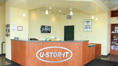 Interior of self storage facility, view of office.