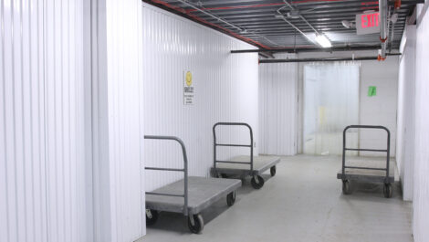 View of dollies at U-Stor-It self storage facility.