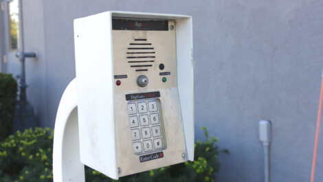 View of storage code box at U-Stor-It self storage facility.