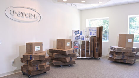 View of storage boxes at U-Stor-It self storage facility.