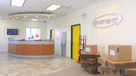 Interior of self storage facility, view of office.