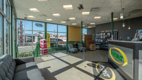 Interior of self storage facility, view of office.