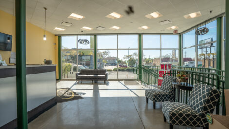 Interior of self storage facility, view of office.