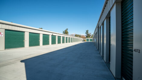 View of outdoor storage units at U-Stor-It self storage facility.