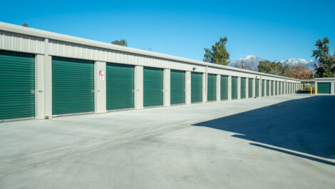 View of outdoor storage units at U-Stor-It self storage facility.