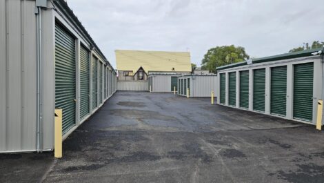 View of outdoor storage units at U-Stor-It self storage facility.