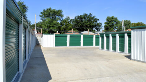 View of outdoor storage units at U-Stor-It self storage facility.