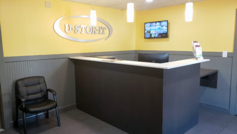 Interior of self storage facility, view of office.