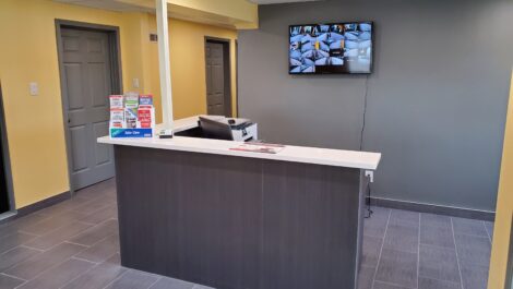 Interior of self storage facility, view of office.