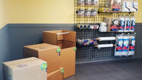 View of storage boxes at U-Stor-It self storage facility.