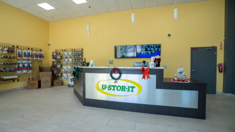 Interior of self storage facility, view of office.