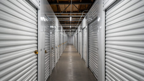 Exterior of storage units at U-Stor-It self storage facility.