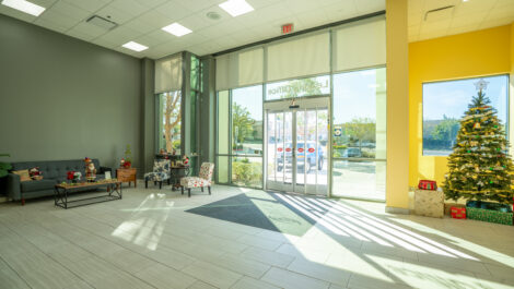 Interior of self storage facility, view of office.