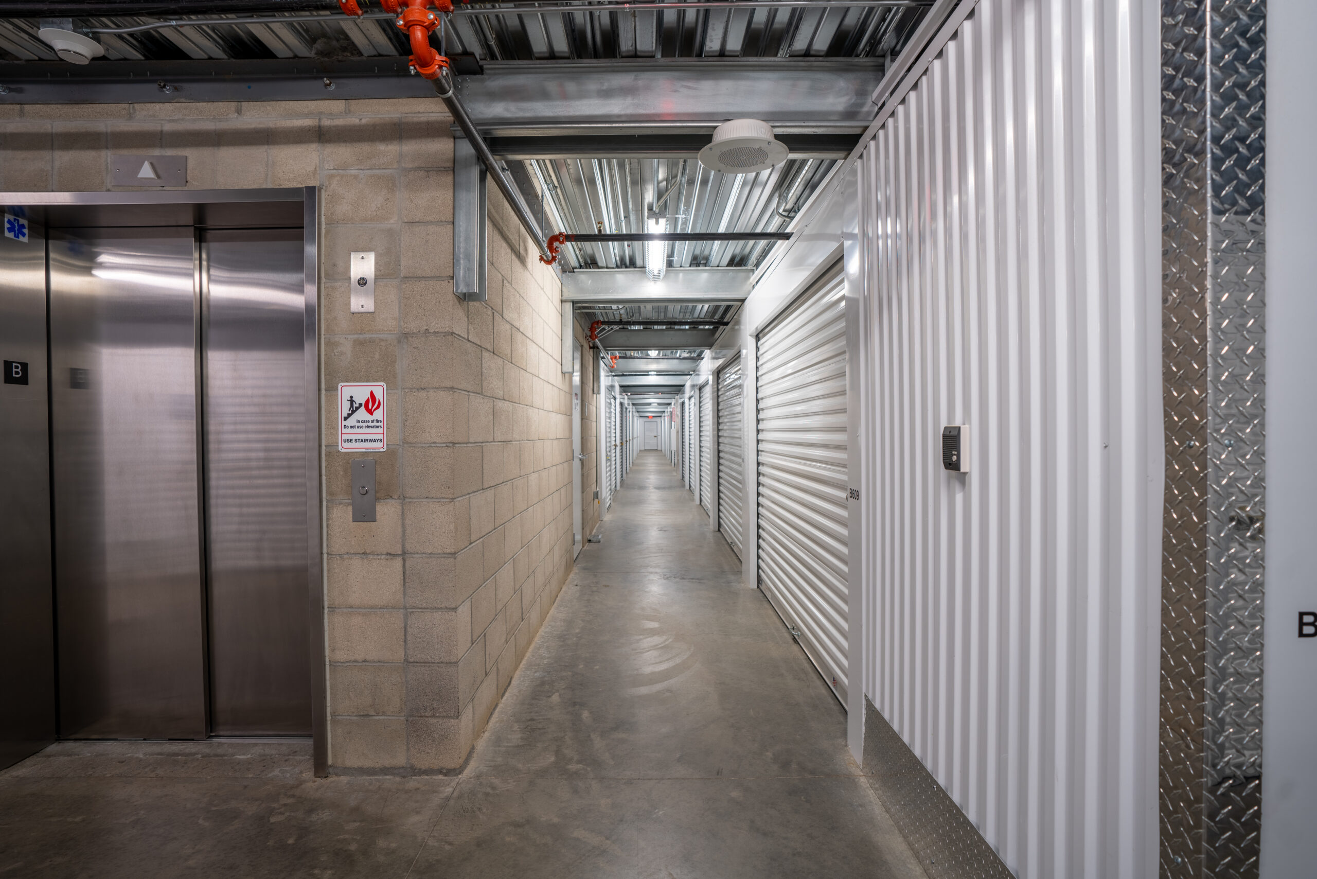 View of indoor storage units at U-Stor-It self storage facility.