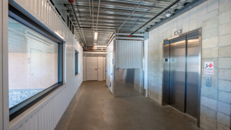 View of interior of U-Stor-It self storage facility, view of elevator.