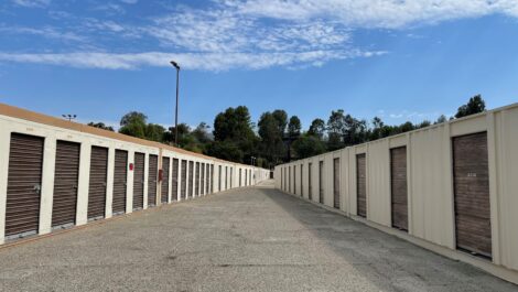 View of outdoor storage units at U-Stor-It self storage facility.