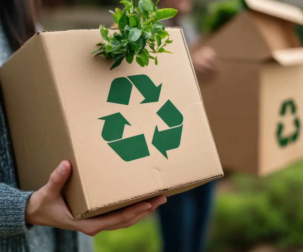 Storage box with recycle logo.